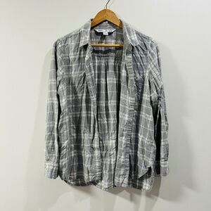Old Navy | Women’s Large Gray Plaid Flannel Button Down Long Sleeve Shirt